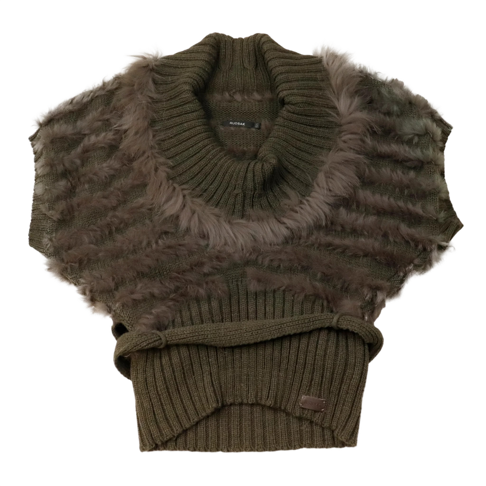 Rudsak Green Fur Knit Sweater Vest Size XS